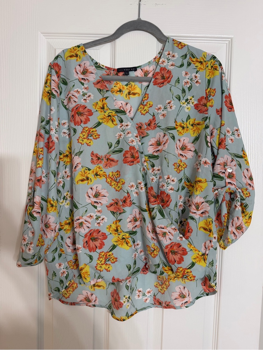 West Kei Floral Tunic in Light Blue with Yellow & Pink Blooms
